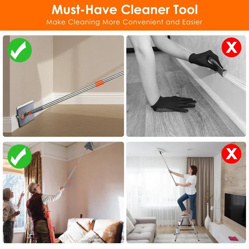 2-in-1 Baseboard Cleaner & Wall Cleaner Mop with Squeegee