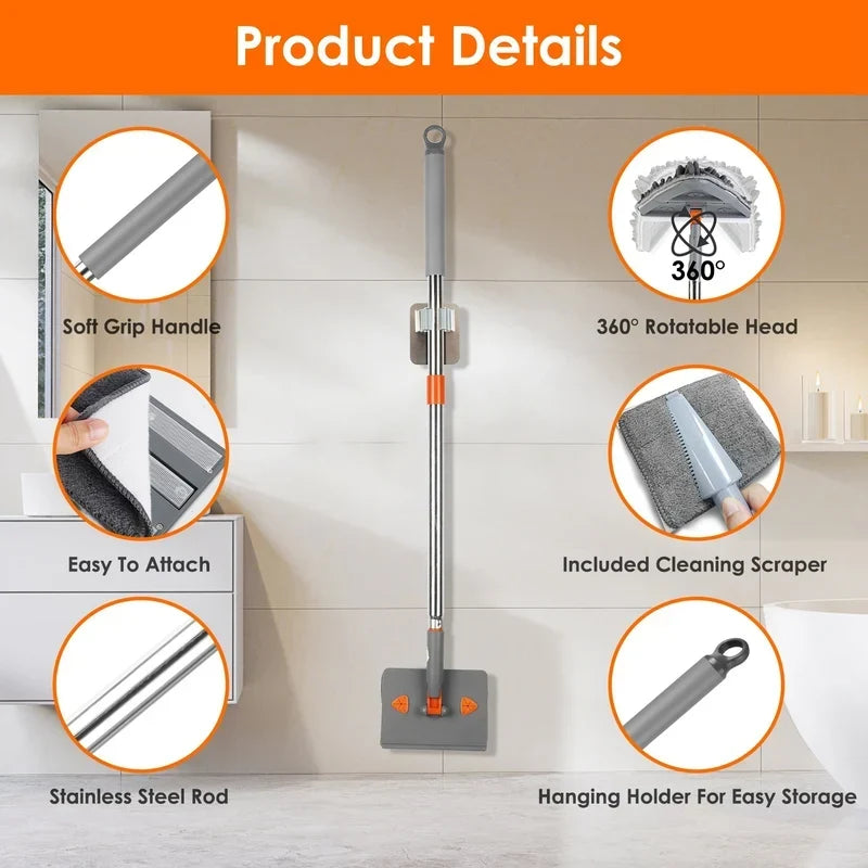 2-in-1 Baseboard Cleaner & Wall Cleaner Mop with Squeegee