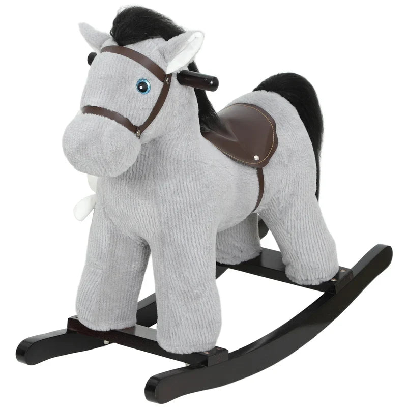 Kids Rocking Horse, Plush Toddler Ride on Toy with Realistic Neigh and Toy for 2–5 Years Old, Gray