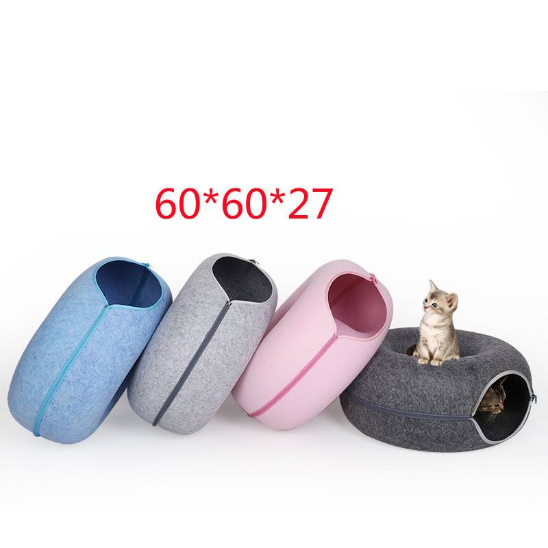 Donut Cat Tunnel Bed – Natural Felt Pet Cave