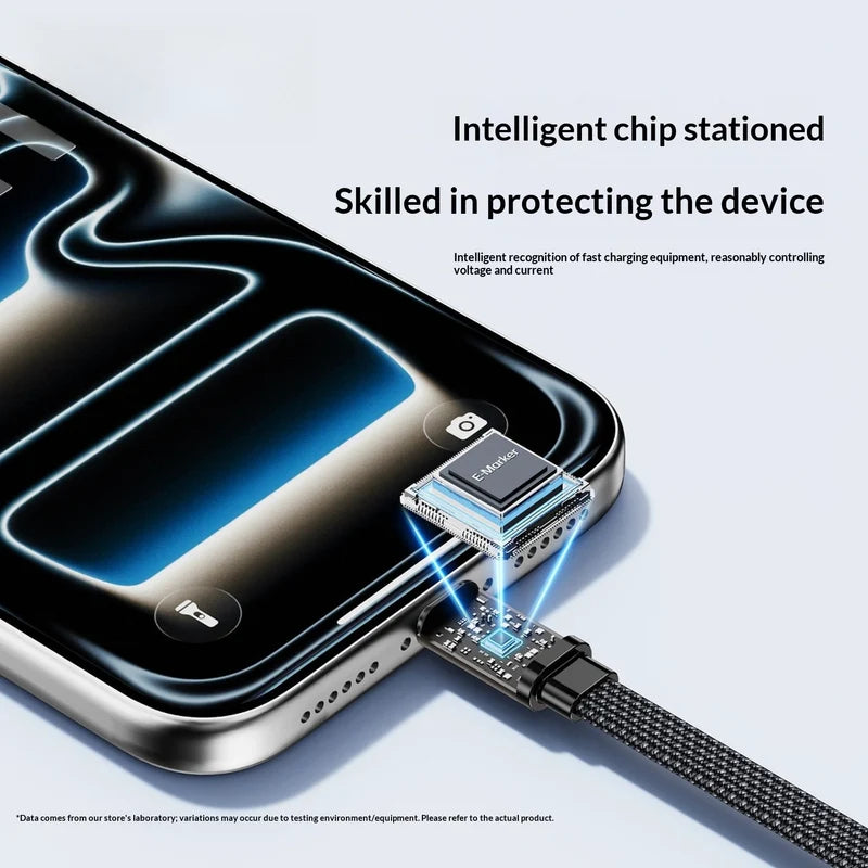 240W Foldable Stand Data Cable, Right-angle Connector, Dual-C Braided Cable