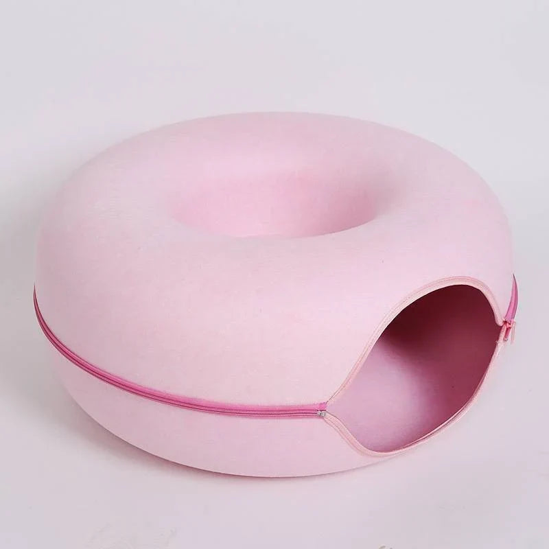 Donut Cat Tunnel Bed – Natural Felt Pet Cave