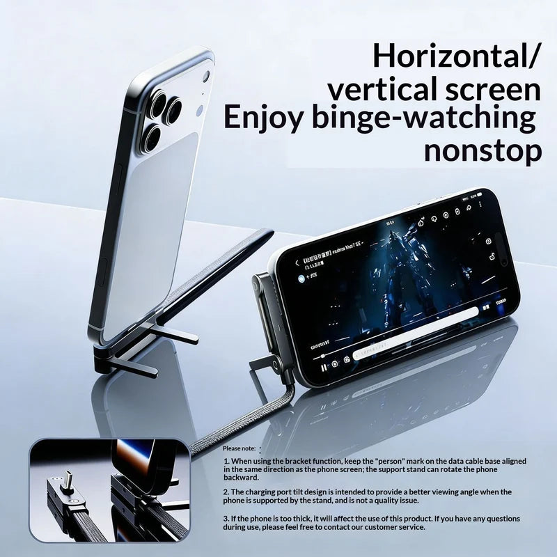 240W Foldable Stand Data Cable, Right-angle Connector, Dual-C Braided Cable