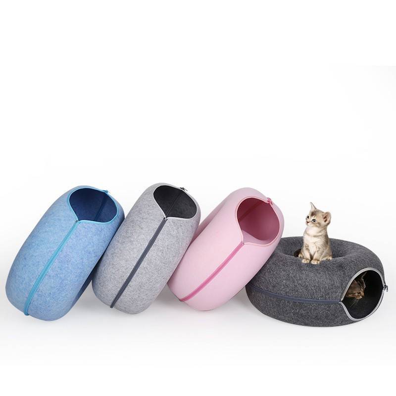 Donut Cat Tunnel Bed – Natural Felt Pet Cave