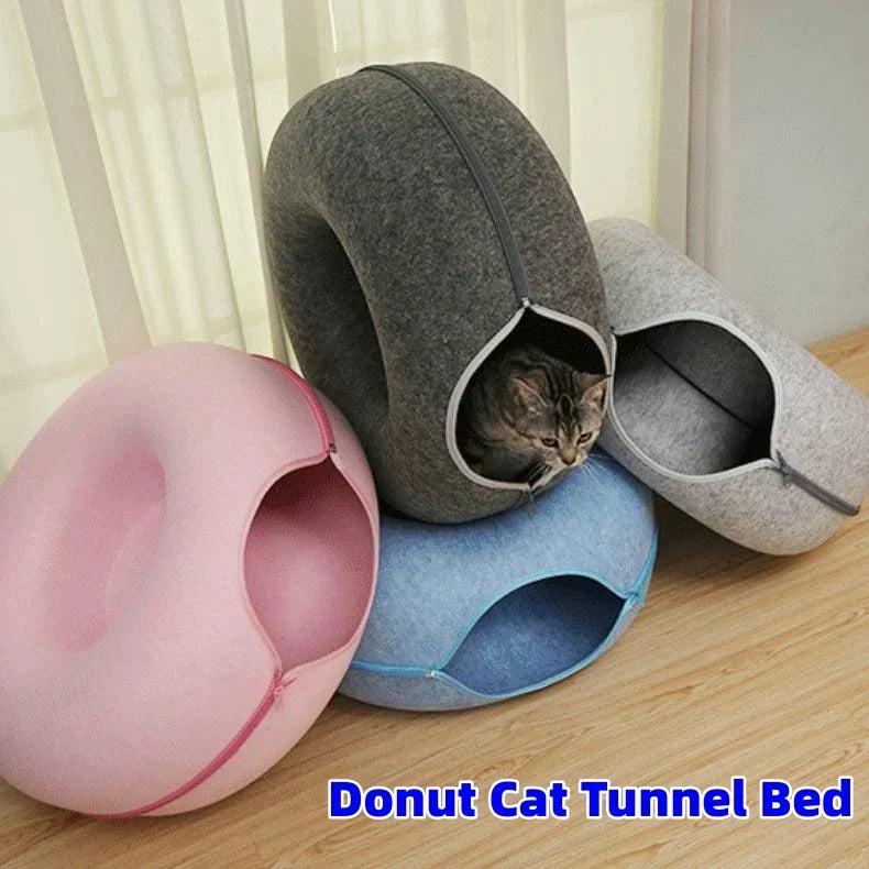 Donut Cat Tunnel Bed – Natural Felt Pet Cave
